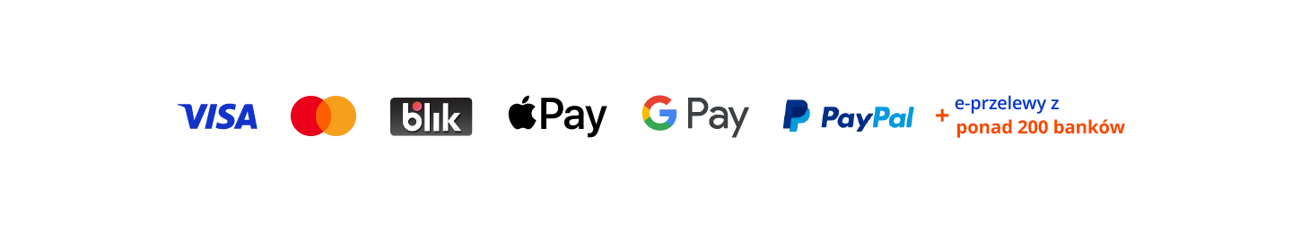 Logo firm Visa, Mastercard, Blik, Apple Pay, Google Pay, Paypal i E-przelewy